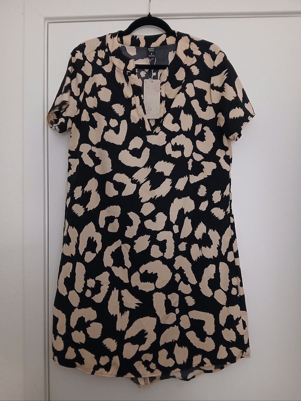 Women's Black and Beige Animal Print Shift Dress